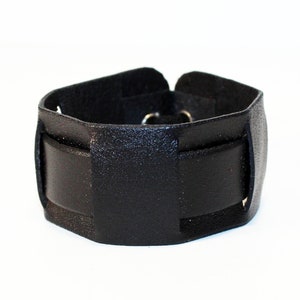 Black leather cuff, Men&#39;s bracelet, Women&#39;s cuff, Leather accessories, Anniversary gift, Great gift.