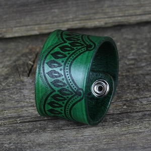 Handmade Leather Cuff Bracelet: Green Boho Accessories