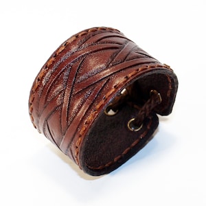 Handmade Leather Cuff Bracelet: Celtic Knot Ornament