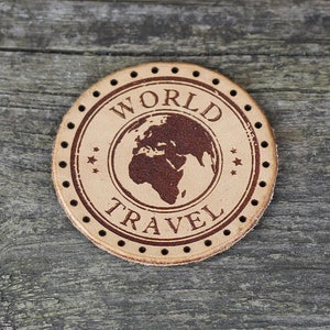 World Travel Leather Patch: Handmade Sew-On Traveler Applique
