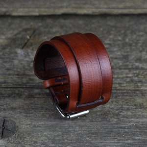 Handmade Brown Leather Cuff Bracelet: Italian Leather, Rocker Style