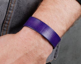 Handmade Purple Leather Cuff Bracelet