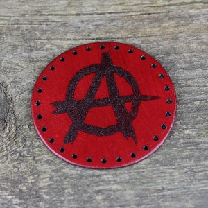Anarchy Symbol Italian Leather Patch: Punk Emblem Sew-On