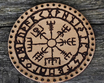 Vegvisir Leather Patch: Viking Compass Sew-On Applique