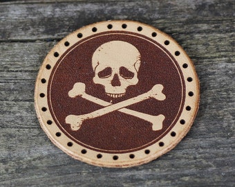 Jolly Roger Italian Leather Patch: Skull & Bones Pirate Sew