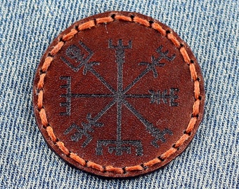 Vegvisir leather patch, Viking sew, North symbol, Tree of Life,  Sew On Patch, Great gift.