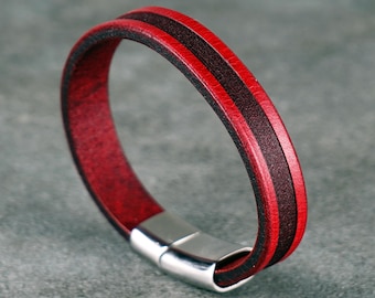 Pulsera de cuero rojo hecha a mano: cierre de plata o oro
