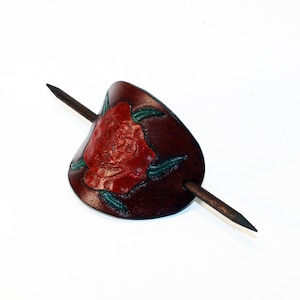 Leather oval barrette with rose, hair accessories, gift for women, hair pins, rose pin, leather accessories, great gift.