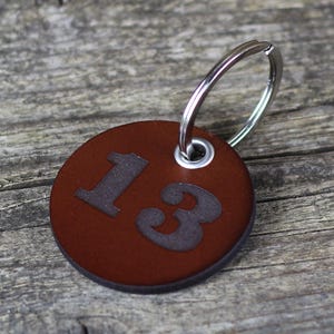 Custom number tags, leather number key chain, hotel room number keyring - Ideal for Hotels, B&Bs, and Guest Houses, Room Number Keyfobs.