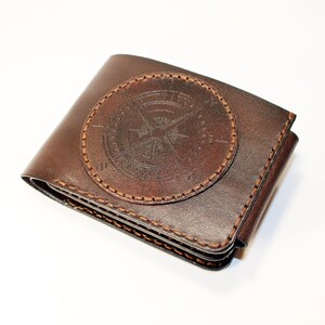 Leren portemonnee - Compass, handgemaakte portemonnee, leren portemonnee, creditcardportemonnee, muntenportemonnee. Geweldig cadeau!
