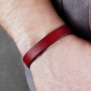 Handmade Red Leather Cuff Bracelet: Silver or Gold Clasp