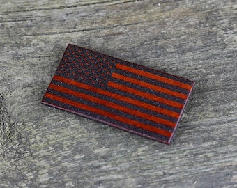 Leather American Flag Patch: USA Hook Fastener Applique