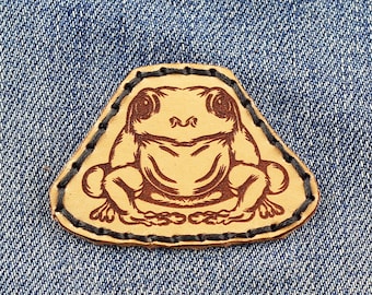 Frog leather patch, Frog sew, kids patch, Sew On Patch, Great gift.