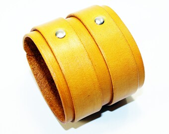 Yellow leather bracelet, leather accessories, yellow cuff, women cuff, men bracelet, anniversary gift, great gift.