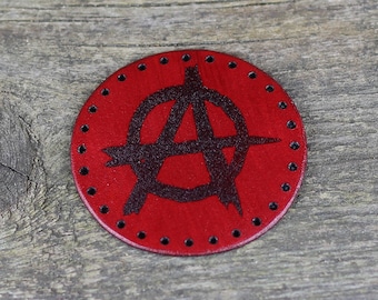 Anarchy Symbol Italian Leather Patch: Punk Emblem Sew-On