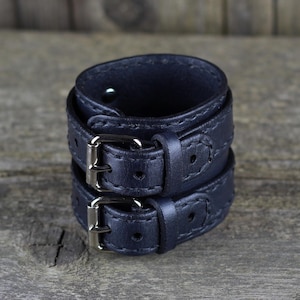 Handmade Italian Leather Cuff Bracelet: Unisex Wide Band
