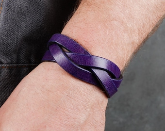 Handmade Braided Purple Leather Cuff Bracelet