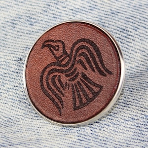 Viking raven leather pin badge, Norse mythology, Viking symbols, Norse accessories, Leather accessories, Great gift.