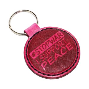 Stop War Leather Keychain: Handmade Peace Symbol Keyring