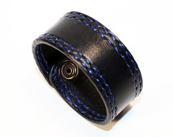Handmade Leather Cuff Bracelet, Adjustable Snap Closure