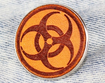 Biohazard Symbol Leather Pin, 3 cm Pandemic Accessory