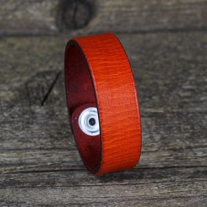 Orange leather bracelet, leather accessories, orange cuff, women cuff, men bracelet, anniversary gift, great gift.