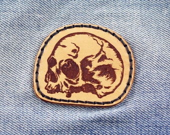 Skull leather patch, skull sew, rocker accessories, Sew On Patch, Great gift.