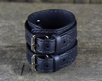 Handmade Italian Leather Cuff Bracelet: Unisex Wide Band