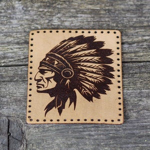 Indian Chief Head Leather Patch - Italian Leather Sew Applique