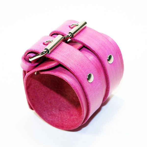 Pink Leather Cuff, Wrap cuff, Bracelet for men, Bracelet for women, Great Gift!