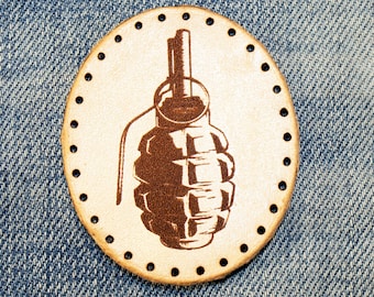 Hand grenade leather patch, Leather sew.