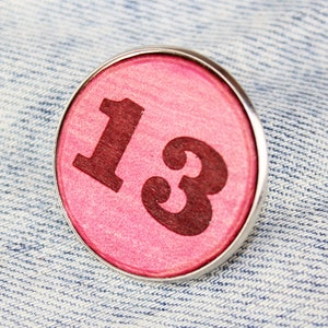Number badge,  Leather pin, Birthday's badge, Lucky number pin, Personalized accessories, Great gift.