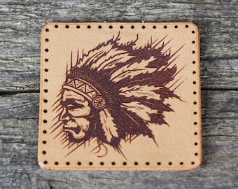 Indianer Häuptling Lederaufnäher: Italienisches Leder zum Aufnähen