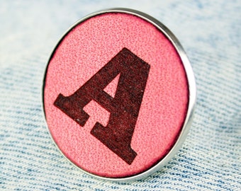 Alphabet pin badge A to Z letters, kid badge, letter accessories, leather accessories, great gift.