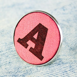 Alphabet pin badge A to Z letters, kid badge, letter accessories, leather accessories, great gift.