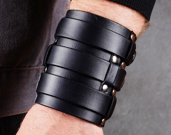 Black Leather Cuff Bracelet: Rocker Style Accessories