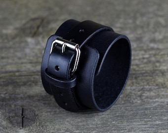 Black leather bracelet, Men&#39;s bracelet, Women&#39;s cuff, Leather accessories, Anniversary gift, Great gift.