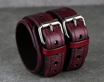Brazalete de cuero Bordo, cuero italiano, regalo de aniversario