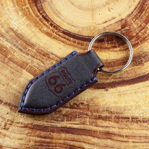 Route 66 Leather Keychain: Personalized Travel Key Ring