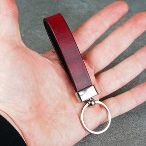 Handmade Red Leather Keychain, Personalized Key Fob