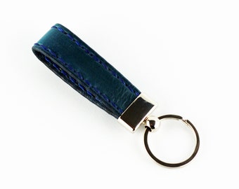 Leather key chain, leather key fob, handmade blue key chain, leather key ring, handmade leather accessories.