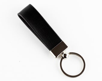 Leather key chain, leather key fob, handmade black key chain, leather key ring, handmade leather accessories.