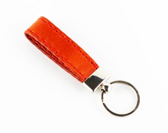 Leather key chain, leather key fob, handmade orange key chain, leather key ring, handmade leather accessories.