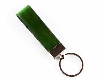 Leather key chain, leather key fob, handmade green key chain, leather key ring, handmade leather accessories.