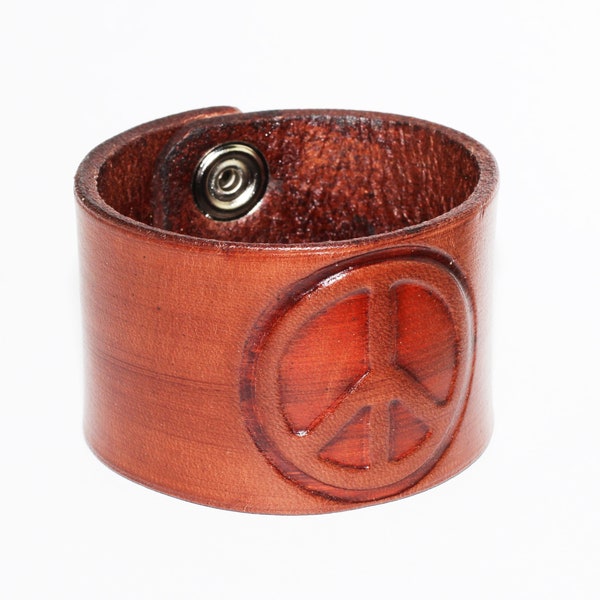 Signe de la paix - bracelet en cuir, manchette hippie, Faites l'amour, pas la guerre, manchette pour femme, bracelet pour homme, accessoires en cuir, excellent cadeau !