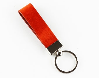 Leather key chain, leather key fob, handmade orange key chain, leather key ring, handmade leather accessories.