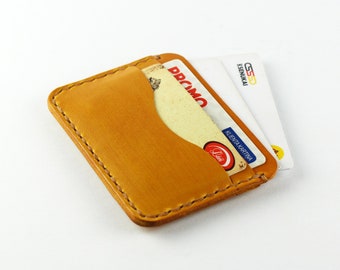 Slim leather card holder wallet, minimalist credit card case, thin card wallet, yellow leather wallet.