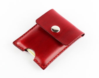 Red Leather Credit Card Holder: Business Card Wallet