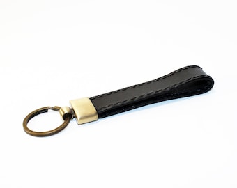 Leather key chain, leather key fob, handmade black key chain, leather key ring, handmade leather accessories.