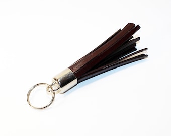 Handmade Brown Leather Tassel Keychain: Key Fob Accessory